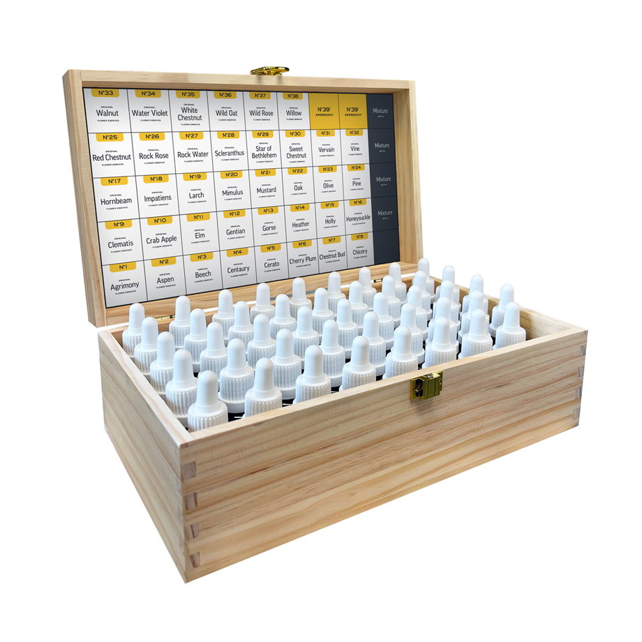 フラワーエッセンスフルセット３８本　Bach レスキューシリーズ２本合計40本 Bach Flower Set: All 38 Essences in Wooden Box | Lemon Shop