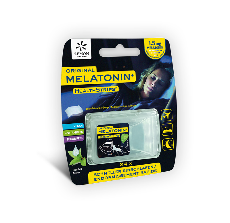 Melatonin Strips, Zungenstreifen Lemon Pharma 1 mg Melatonin schneller einschlafen vegan mit Vitamin B6 Zuckerfrei health strips