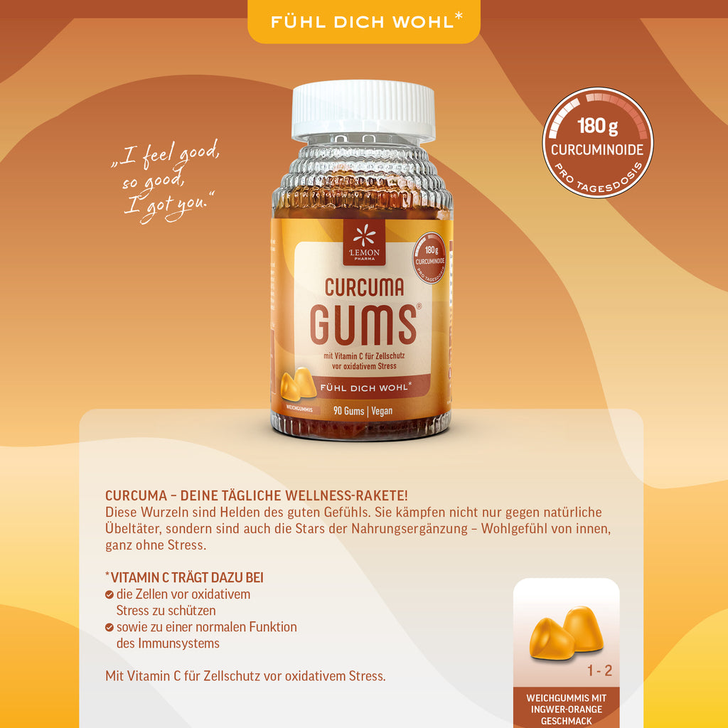 Gums Gummies Weichgummies Curcumin Ingwer Zellschutz vor oxidativem Stress