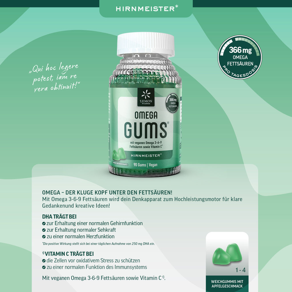 Gums Gummies Weichgummies Omega 3 Fettsäure Omega 6 Omega 9 Vitamin C DHA Alge Chia samen zur Stärkung der Hirntätigkeit