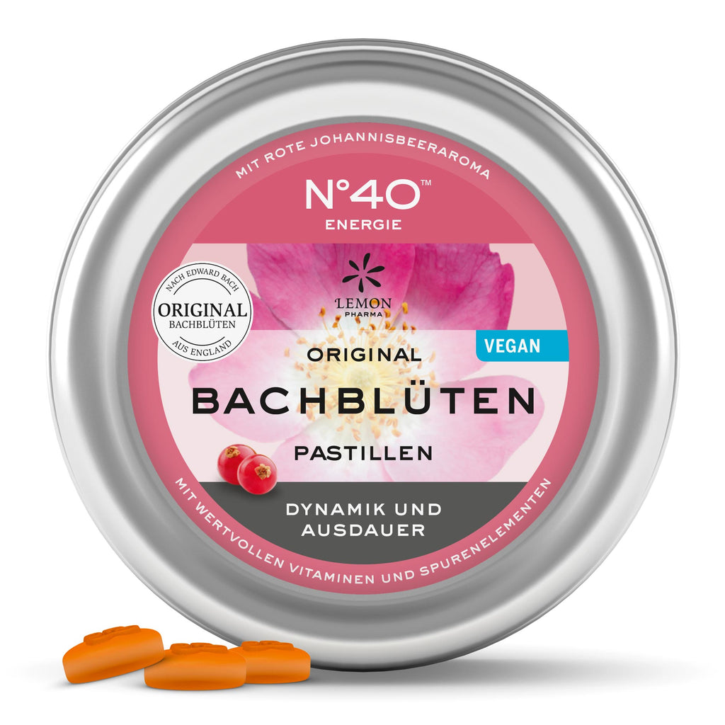 Nr 40 Nr. 40 Energie Bach Flower Original Bachblüten Pastillen Dynamik und Ausdauer Vegan Mit Rote Johannisbeeraroma Lemon Pharma  